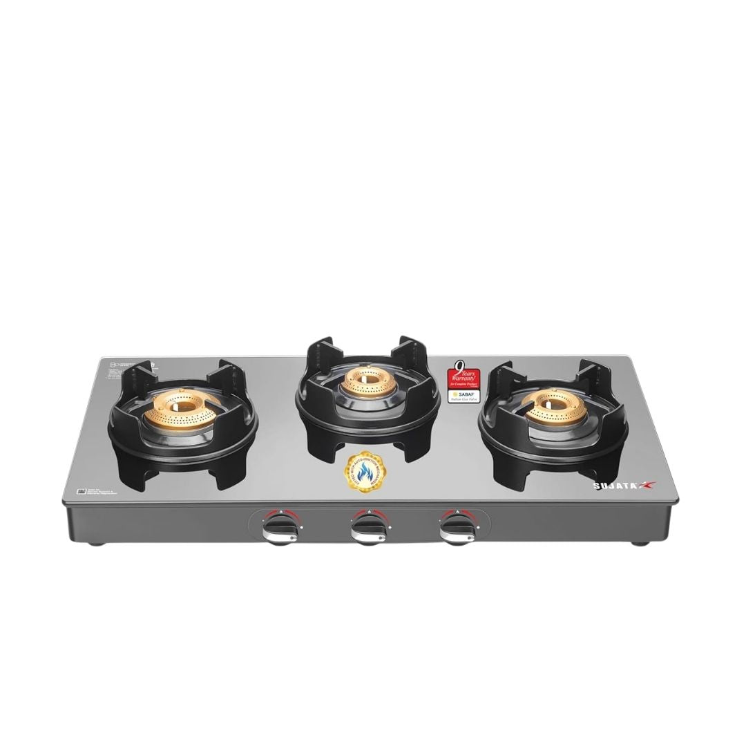 Sujata Deluxe Auto Ignition Gas Stove | 9 Year Warranty | SABAF | ISI Certified | LPG & PNG Compatible | Brass Burner |