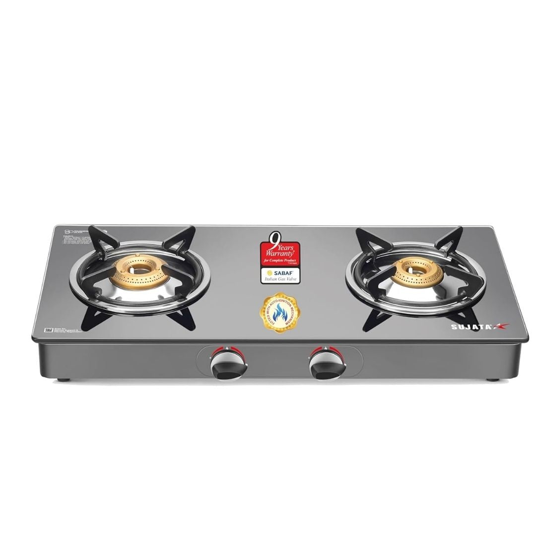 Sujata Standard Auto Ignition Gas Stove | 9 Years Warranty | ISI Certified | Toughened Glass Top