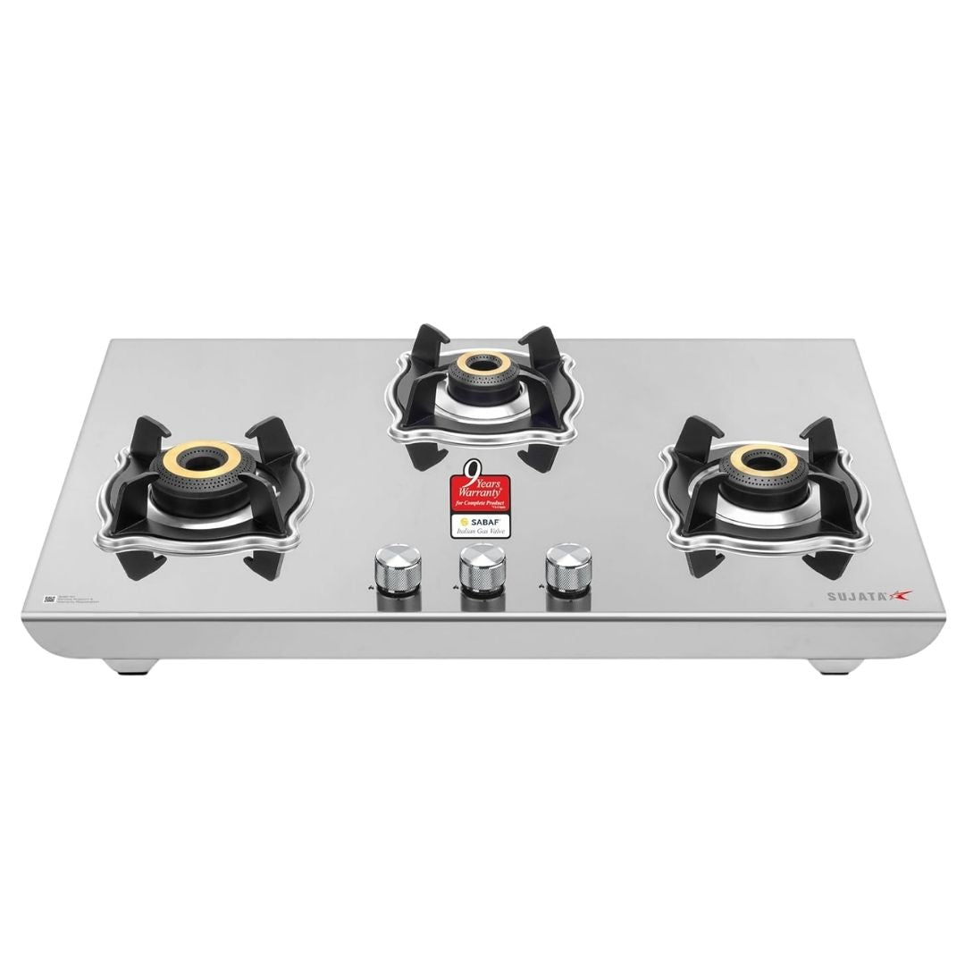 Sujata Robusto Gas Stove Manual Ignition | Stainless Steel Body | 9 Years Warranty | SABAF|