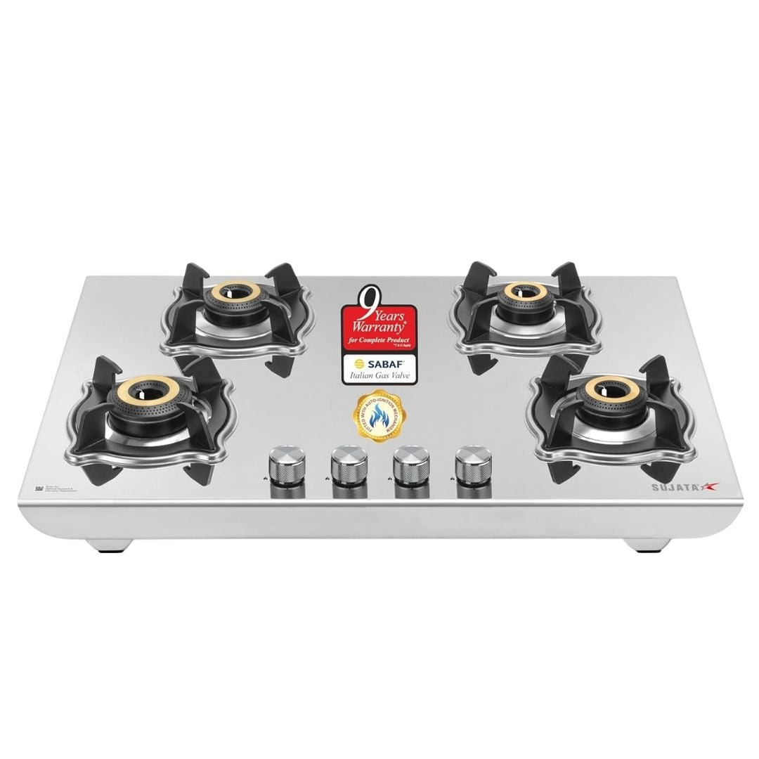 Sujata Robusto Auto Ignition Gas Stove | Steel Body | 9 Years Warranty | 360° Rotating Nozzle | Jumbo Brass Burner |