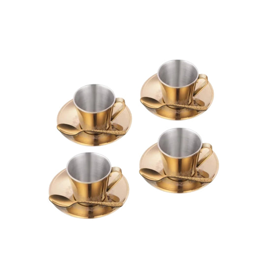 Shri & Sam Cup and Saucer Set | Gold Cup | 12-piece | Stainless Steel