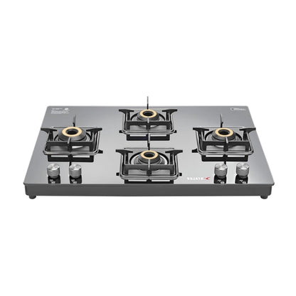 Sujata Maestro Premium Cross Gas Stove | 4 Burners | 9 Year Warranty |  360° Rotating Brass Nozzle | Black |