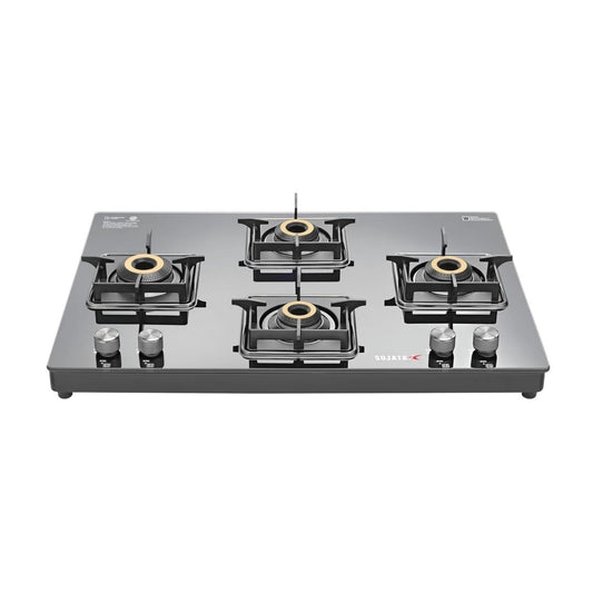 Sujata Maestro Premium Cross Gas Stove | 4 Burners | 9 Year Warranty |  360° Rotating Brass Nozzle | Black |