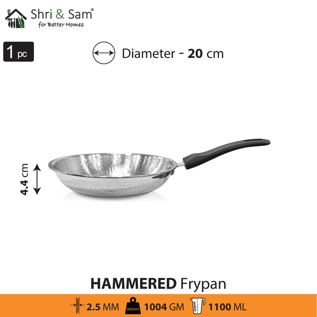 Shri & Sam Stainless Steel Heavy Weight Hammered Fry Pan