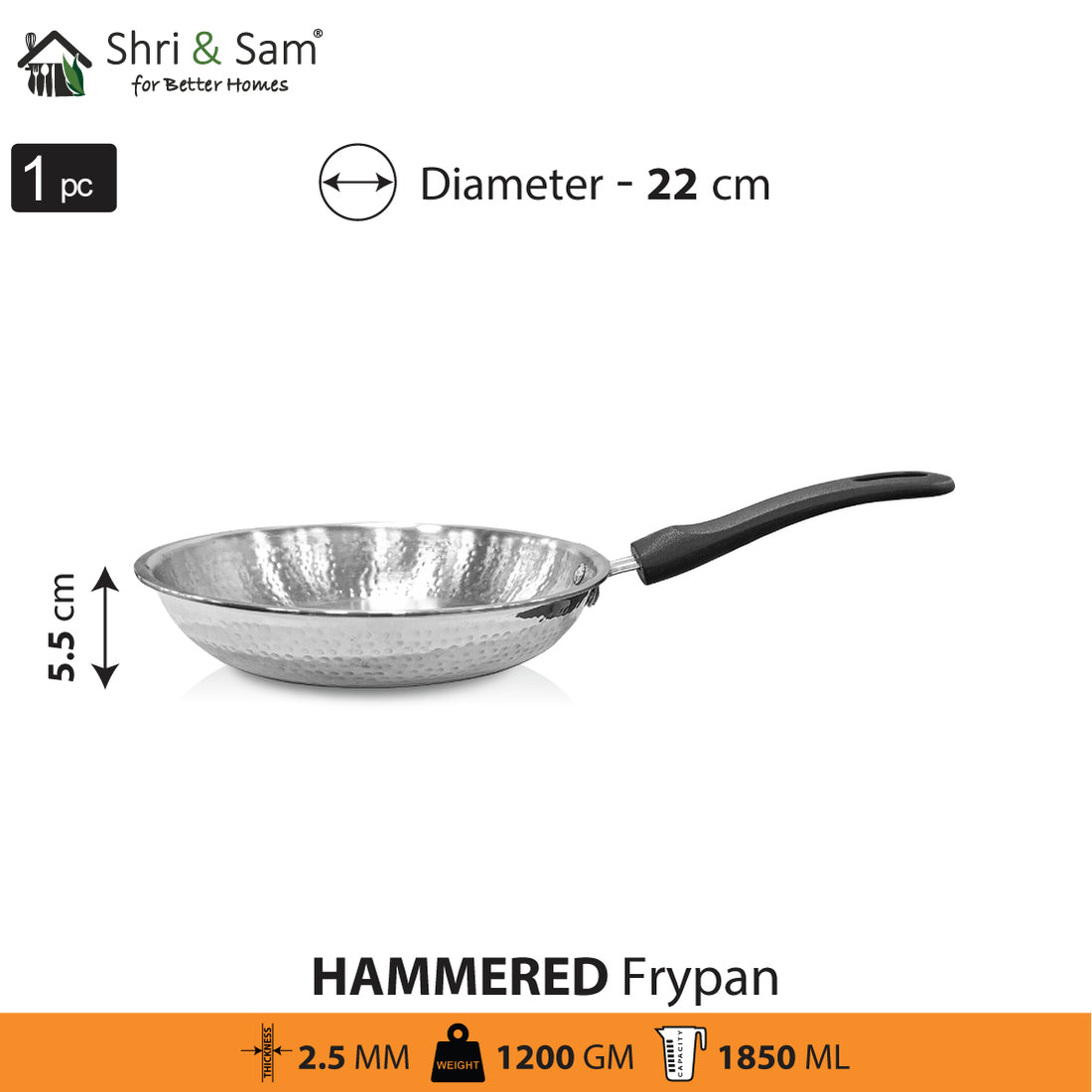 Shri & Sam Stainless Steel Heavy Weight Hammered Fry Pan