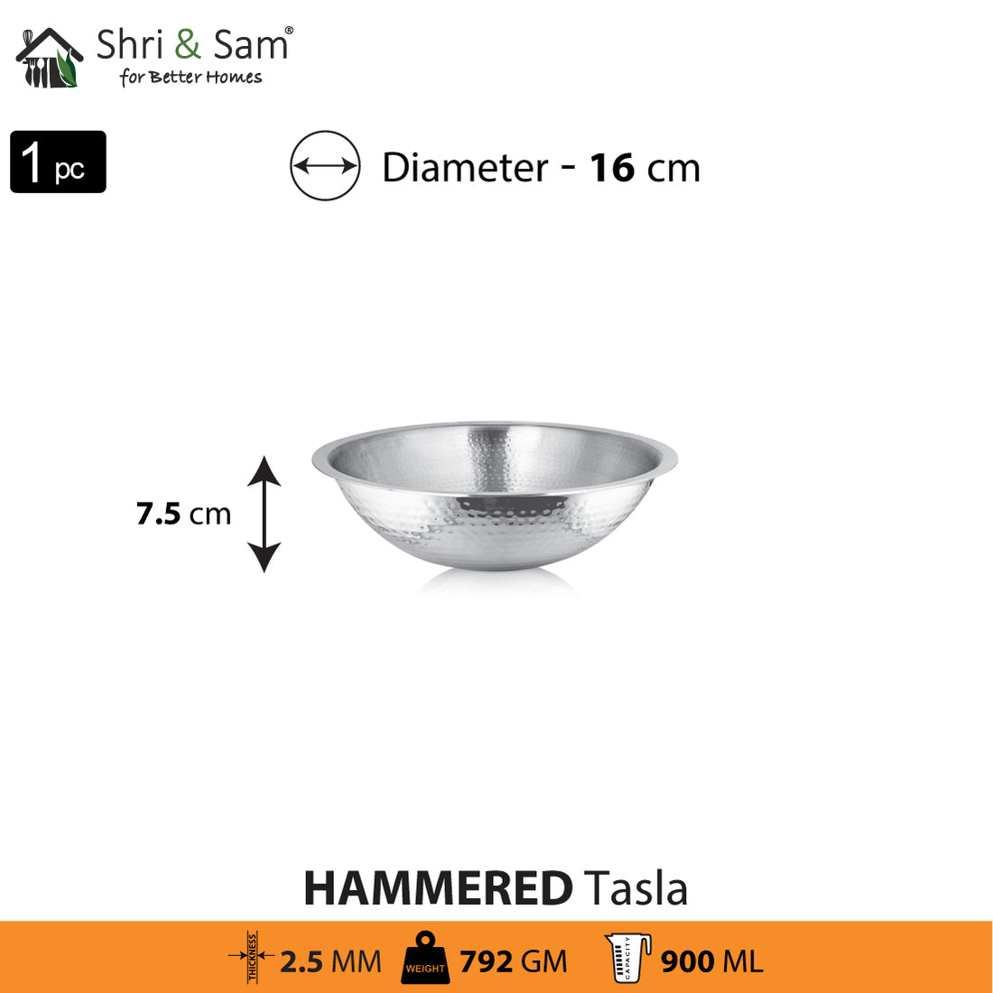 Shri & Sam Stainless Steel Heavy Weight Hammered Tasla