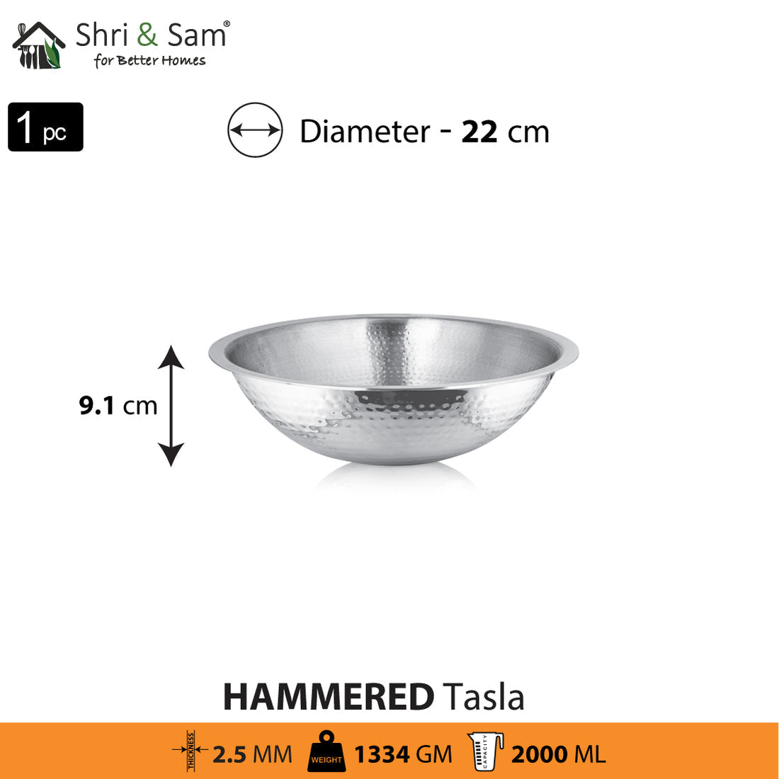 Shri & Sam Stainless Steel Heavy Weight Hammered Tasla