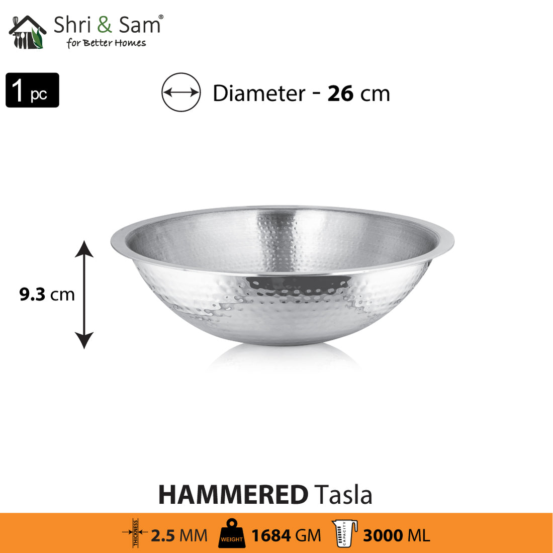 Shri & Sam Stainless Steel Heavy Weight Hammered Tasla