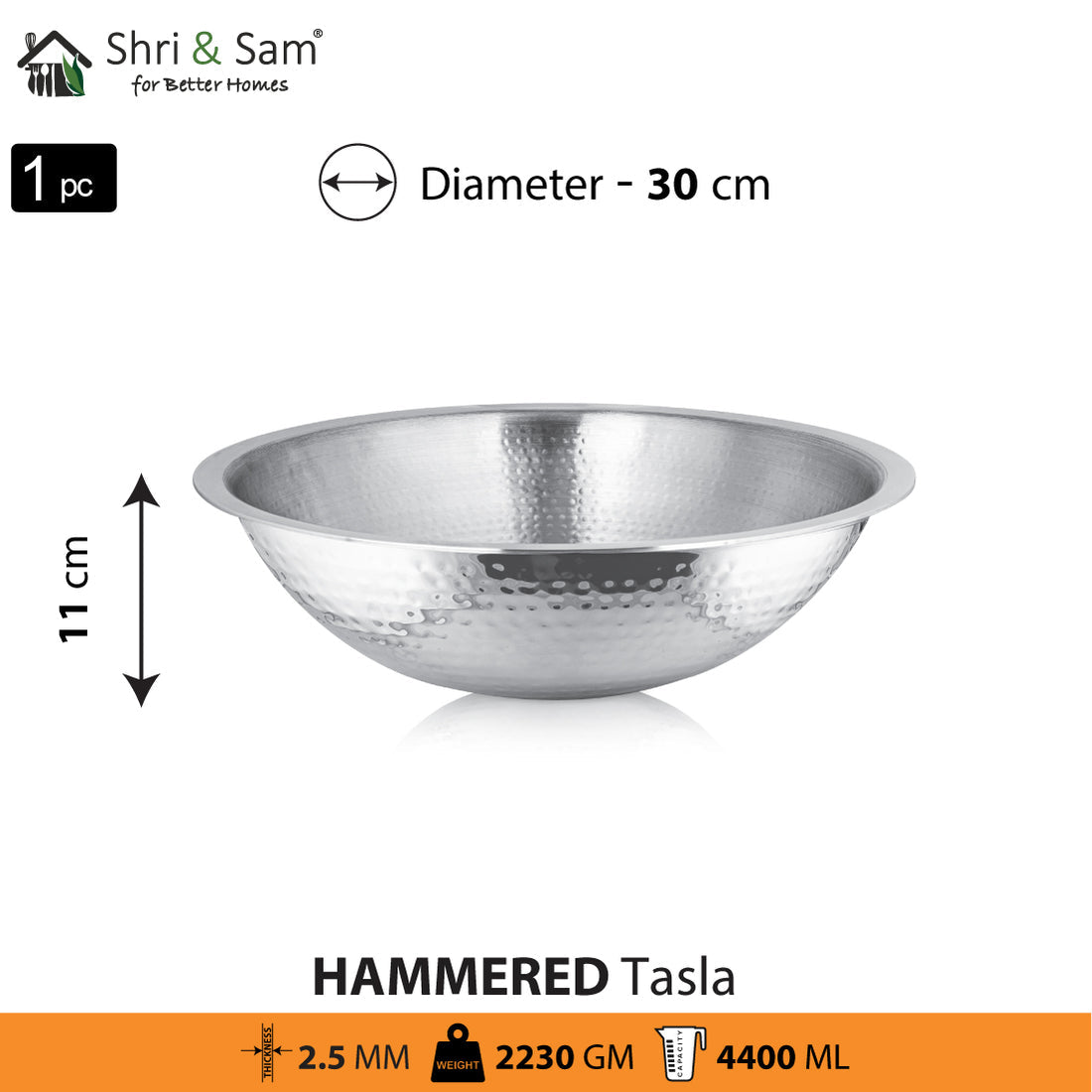 Shri & Sam Stainless Steel Heavy Weight Hammered Tasla