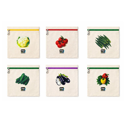 Veigo Cotton Storage Bags for Vegetables & Fruits | Set of 6 |  Eco-friendly | Reusable |