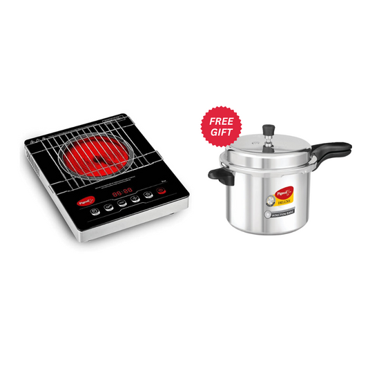 Pigeon Eva Infrared Portable Cooktop 2000 Watts + 3L Calida Deluxe Outer Lid pressure Cooker IB Worth Rs. 1545 FREE