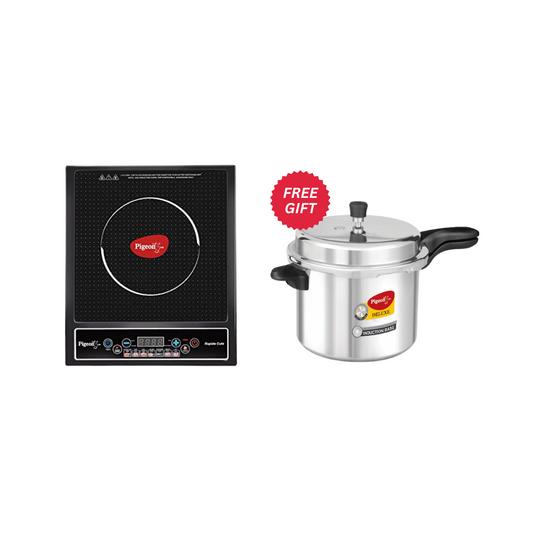 Pigeon Rapido Cute 1800 Induction Cooktop + 3L Calida Deluxe Outer Lid pressure Cooker IB Worth Rs. 1545 FREE