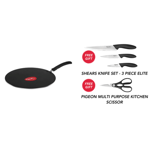 Pigeon Multi Tawa 310 + 3 piece Elite Knife Set & Multi Purpose Kitchen Scissor Worth Rs. 990 FREE