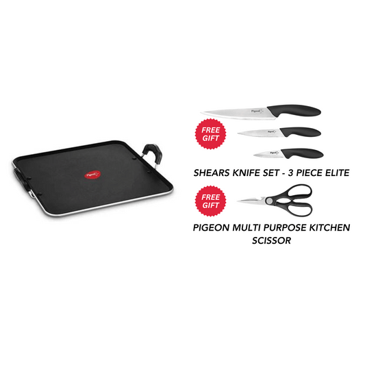 Pigeon Pathri Tawa + 3 piece Elite Knife Set & Multi Purpose Kitchen Scissor Worth Rs. 990 FREE