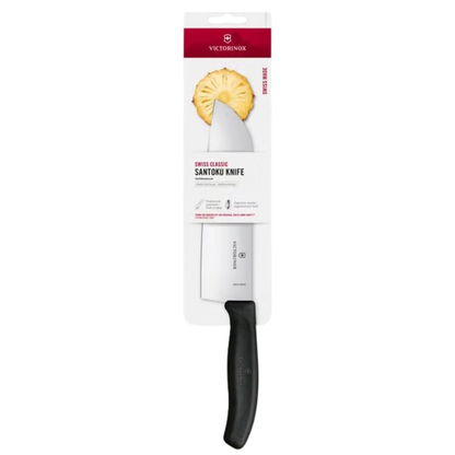Victorinox Swiss Made Santoku Knife 17 cm | Sharp Stainless Steel Wide Blade | Black Kitchen Knife