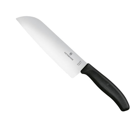 Victorinox Swiss Made Santoku Knife 17 cm | Sharp Stainless Steel Wide Blade | Black Kitchen Knife