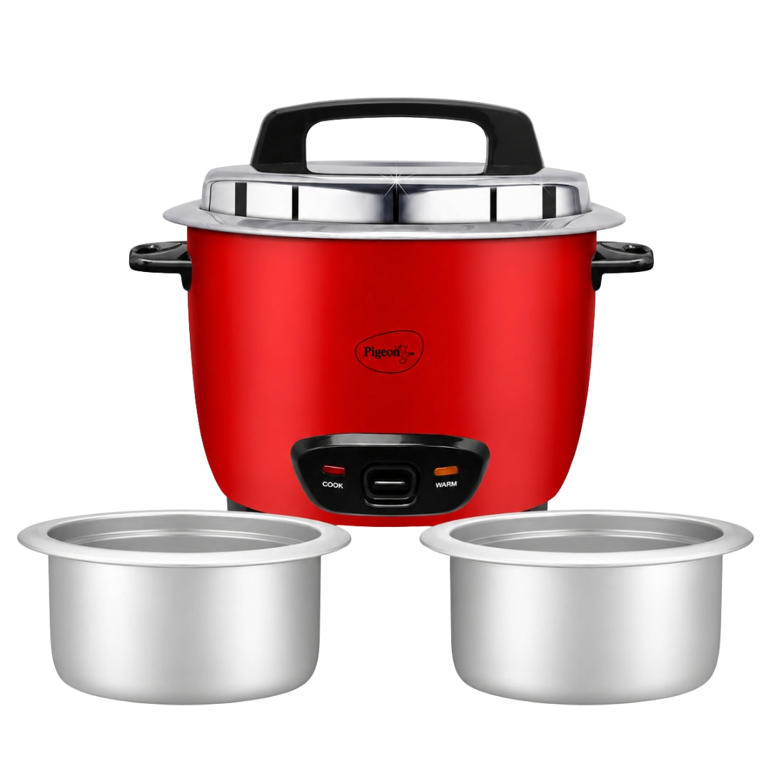 Pigeon Ruby Electric Rice cooker | 1.8 L | Stainless Steel Lid | Measuring Cup | Spatula | Red |