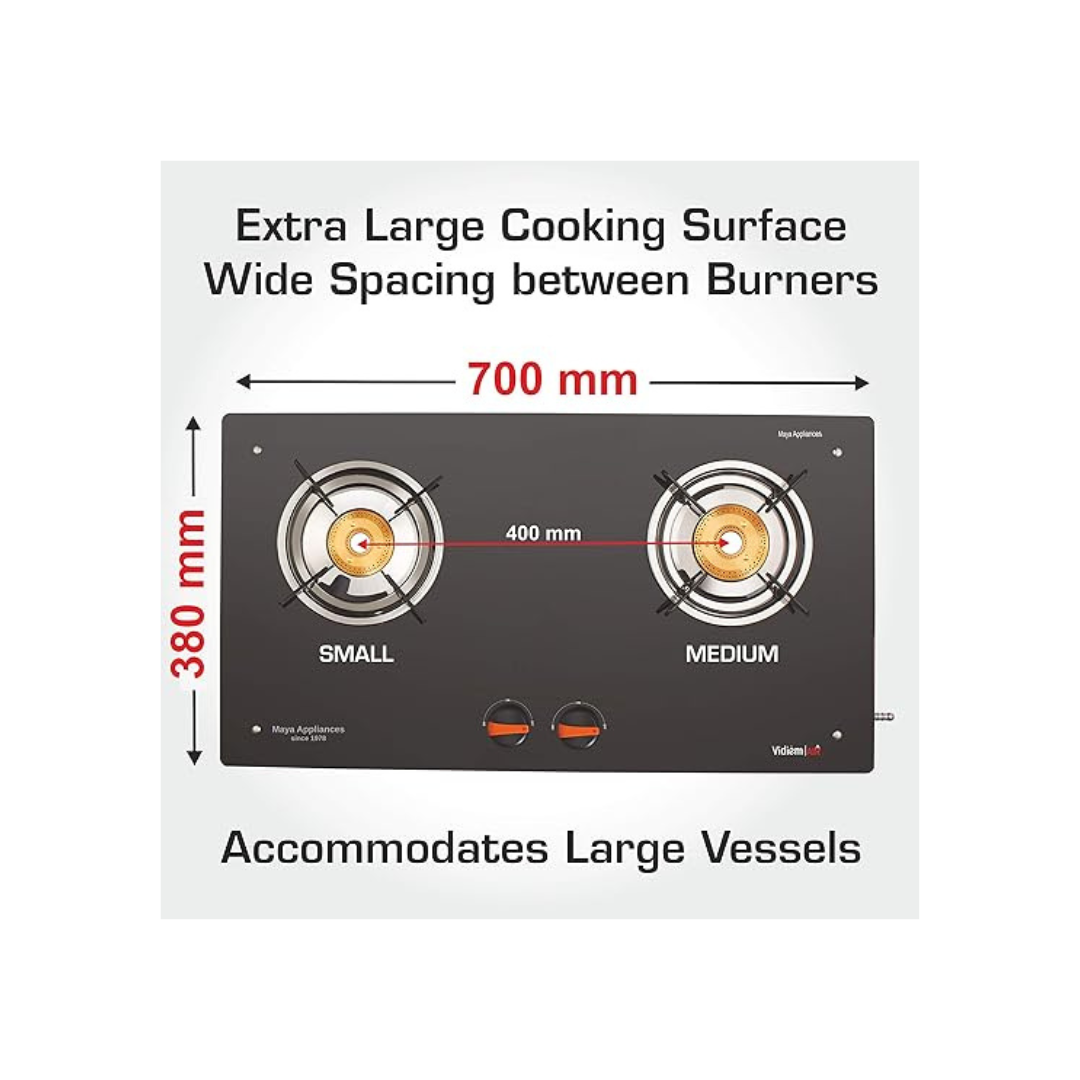 Vidiem Air Plus 2 Burner Frameless Gas Stove 8mm Toughened Glass M