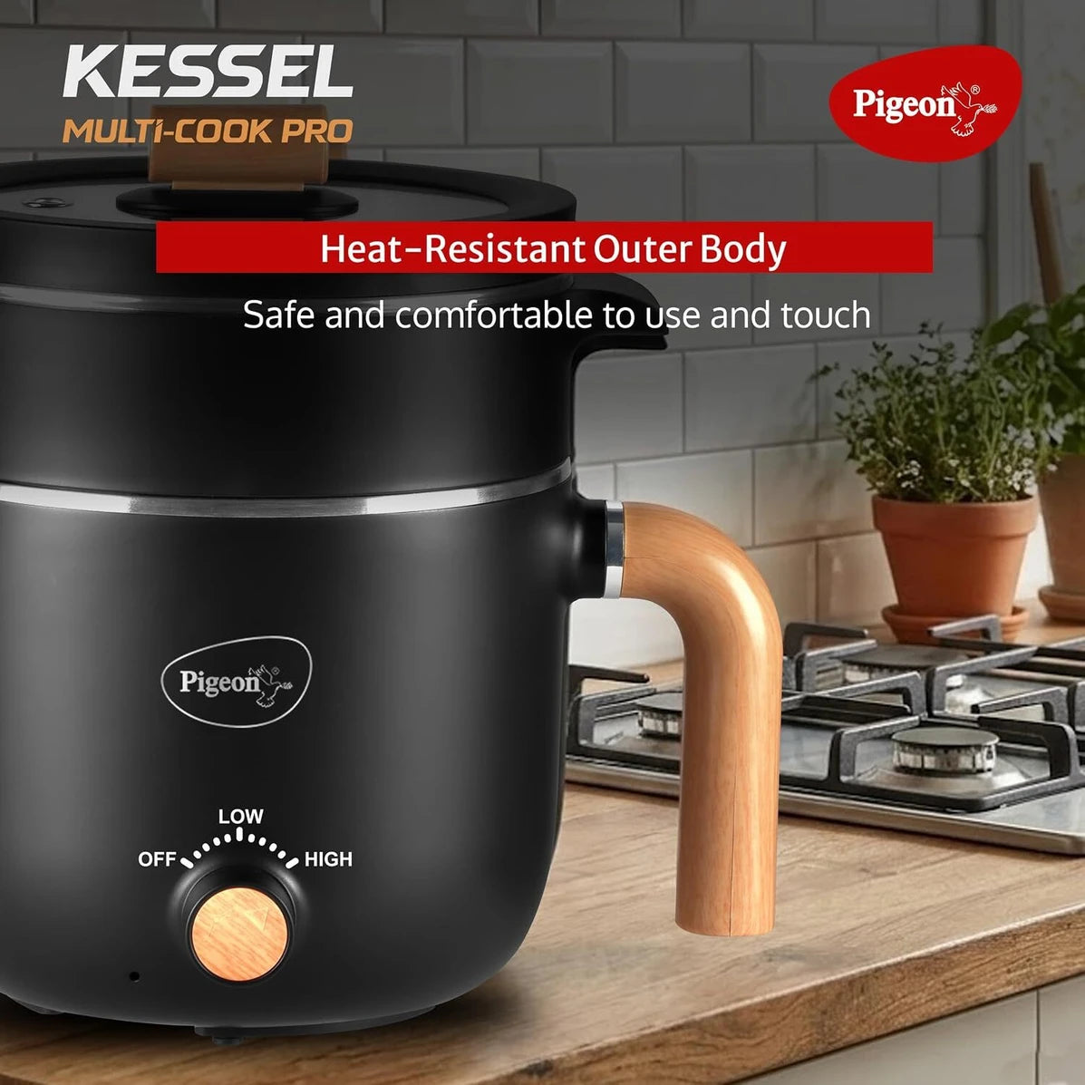 Pigeon Kessel Multi Purpose Kettle With Steamer |  1.2 L | Black | Adjustable Power Modes | Electric Kettle |