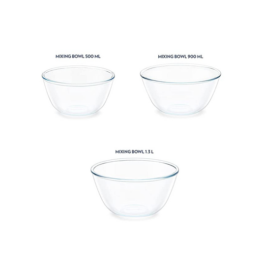 Borosil Glass Serving & Mixing Bowls Set of 3 (500 ml + 900 ml + 1.3 L)