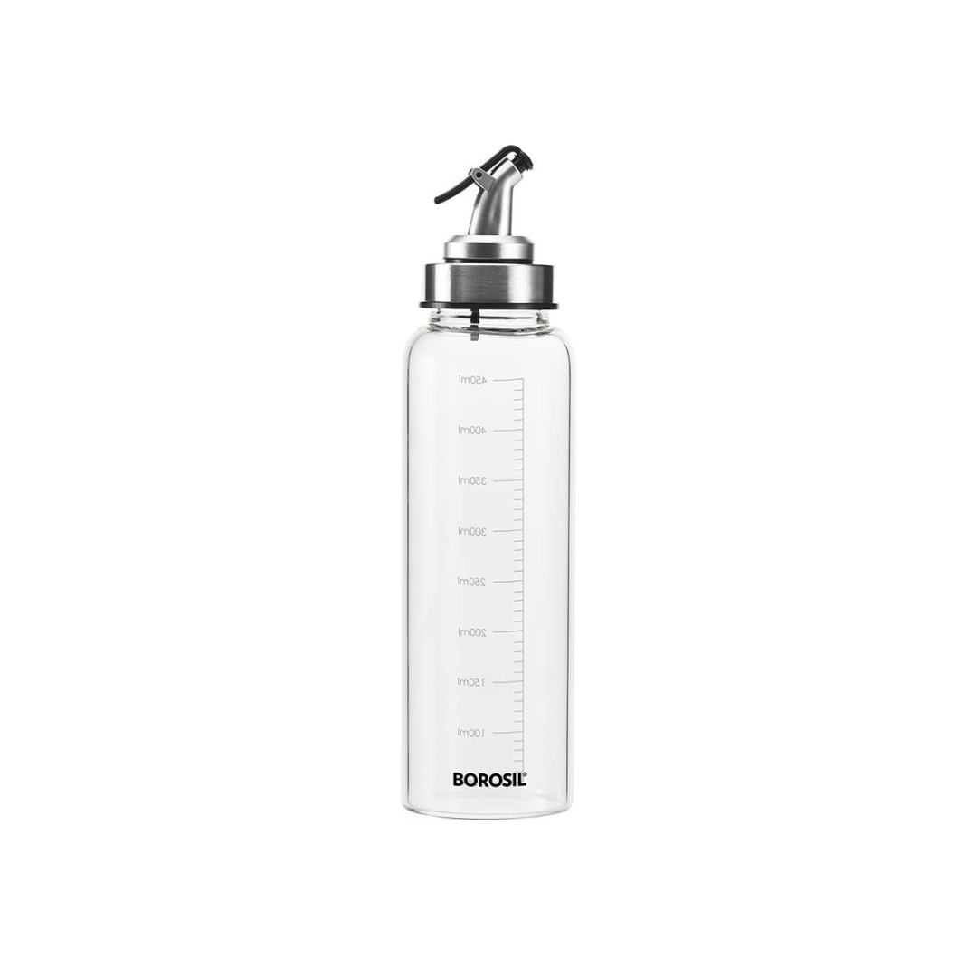 Borosil Borosilicate Glass Oil Dispenser,500 ML |Silver|