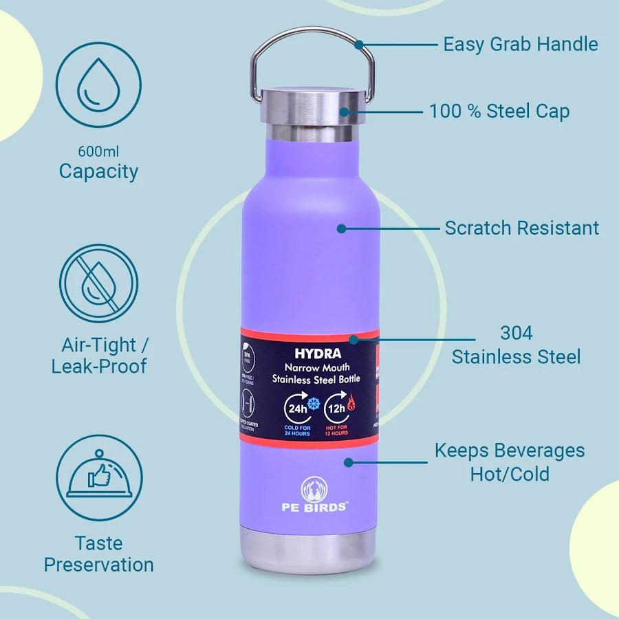 PE Birds Hydra Stainless Steel Insulated Flask  | 600ml | Purple |