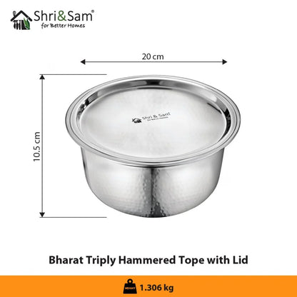 Shri and sam Stainless Steel Hammered Triply Tope with Lid | Microwave friendly | ompatibility with induction cooktops.