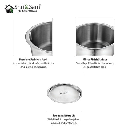 Shri and sam Stainless Steel Hammered Triply Tope with Lid | Microwave friendly | ompatibility with induction cooktops.