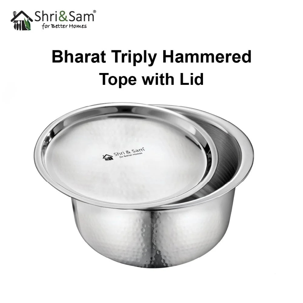 Shri and sam Stainless Steel Hammered Triply Tope with Lid | Microwave friendly | ompatibility with induction cooktops.