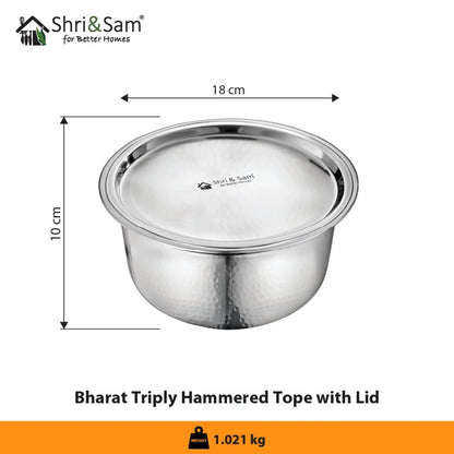 Shri and sam Stainless Steel Hammered Triply Tope with Lid | Microwave friendly | ompatibility with induction cooktops.