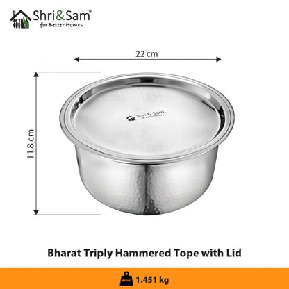 Shri and sam Stainless Steel Hammered Triply Tope with Lid | Microwave friendly | ompatibility with induction cooktops.