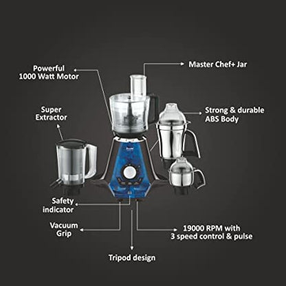 Preethi Zodiac 2.0 MG-255 Mixer Grinder, 1000 watt, Black/Blue, 4 Jars