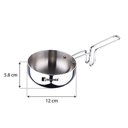 Bergner Argent Triply Stainless Steel  Tadka Pan | 12cm, Silver |