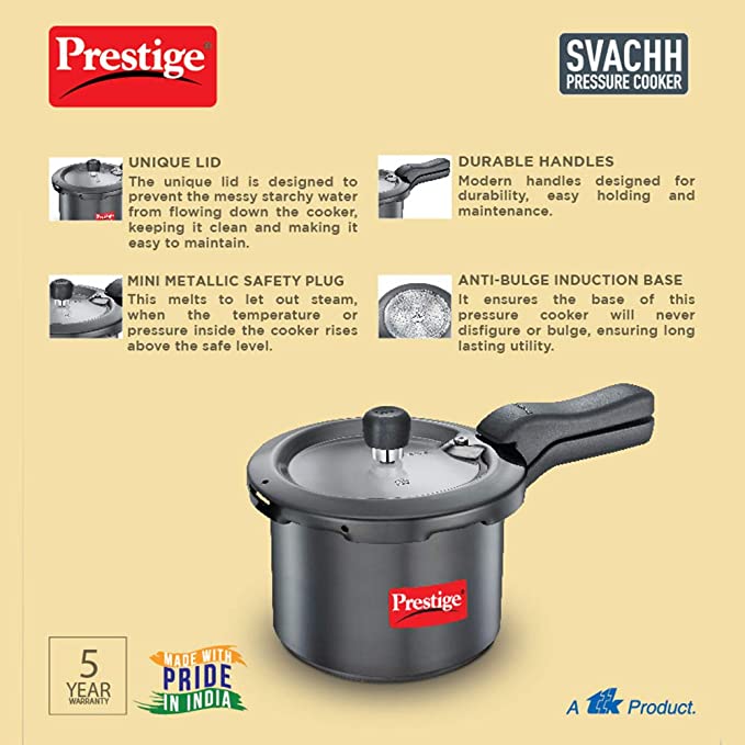 Prestige Svachh 3 Litre Outer Lid Pressure Cooker with Hard Anodized Aluminium Body (Black)