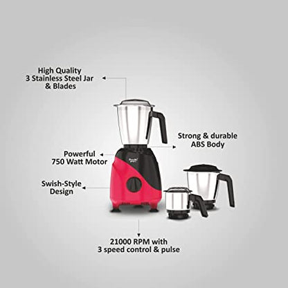 Preethi Peppy MG-245 mixer grinder, 750 watt, Black & Red