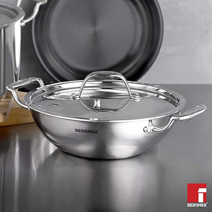 Bergner Non stick Tri-Ply  Kadhai with lid