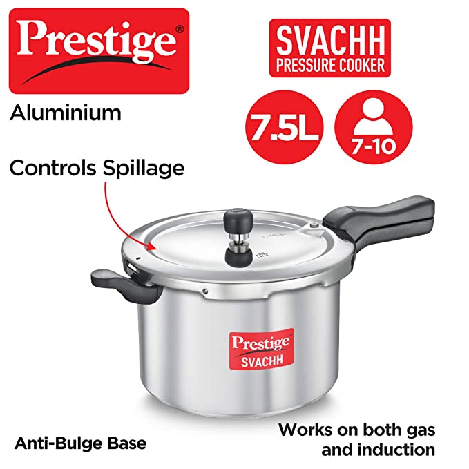 Prestige Svachh Aluminium Outer Lid Pressure Cooker, 7.5 L