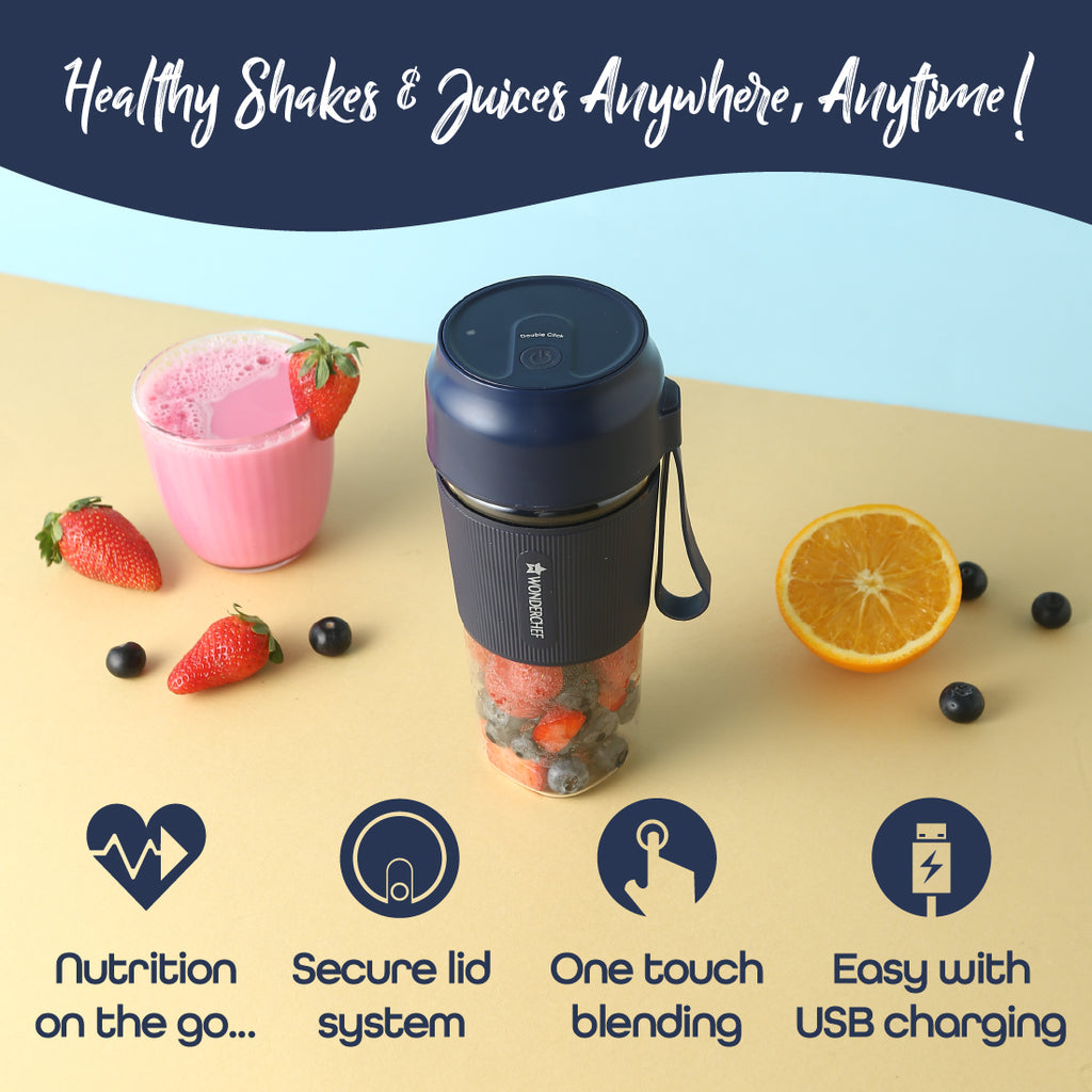 Wonderchef Nutri-cup portable blender With USB Charging, 300ML - Blue